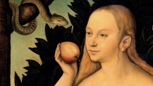 Eve tempted by the serpent to eat the apple